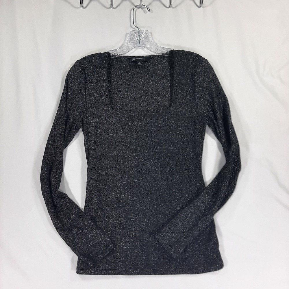INC International Concepts Womens Metallic Dark Charcoal Grey Square Neck Medium